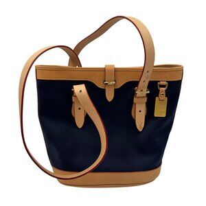 Dooney & Bourke Cabriolet Navy Canvas & Leather Bucket Bag Vintage Made In USA